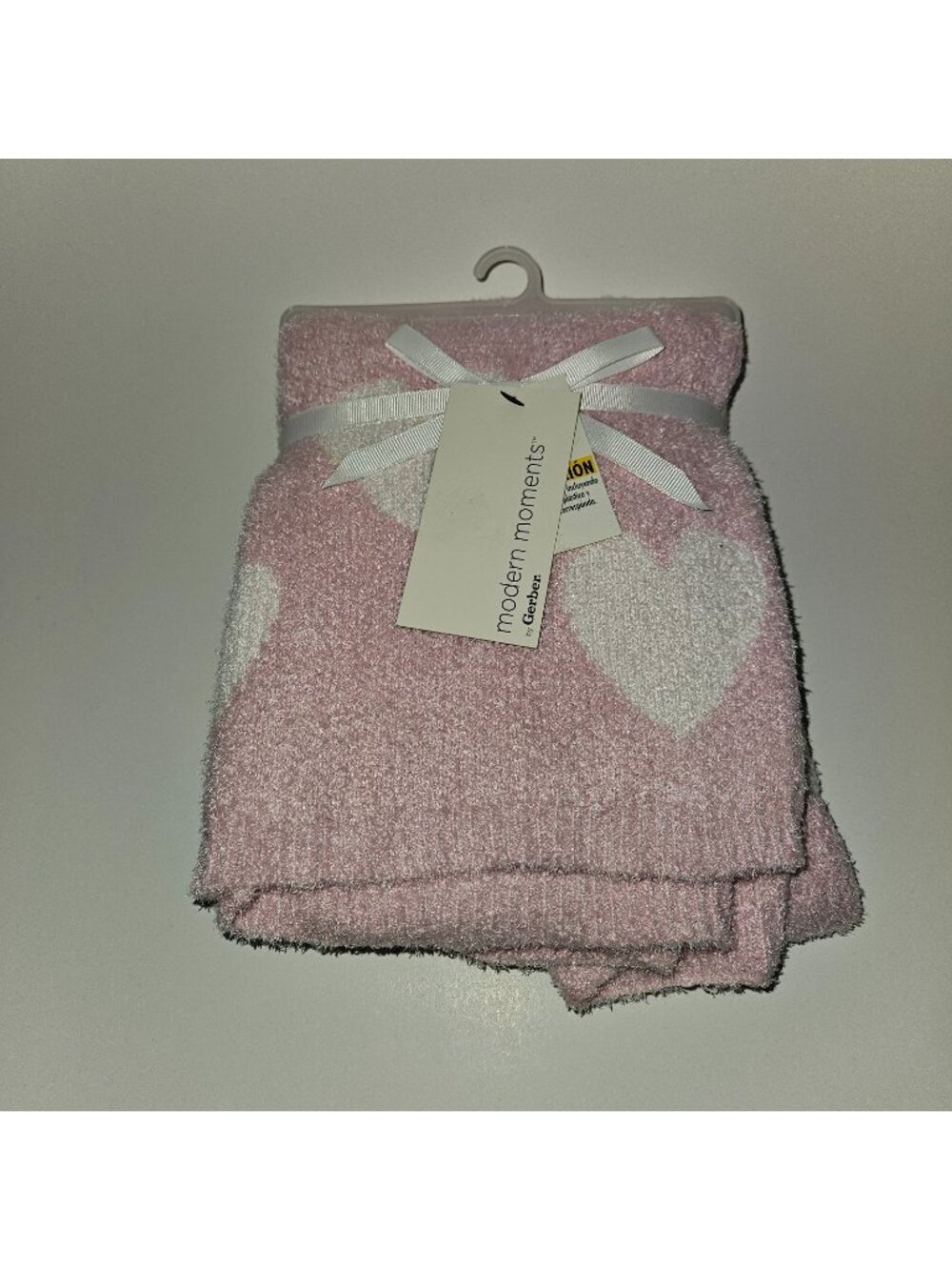 NEW Gerber Modern Moments Knit Baby Blanket Pink White Hearts 30x40 Soft
